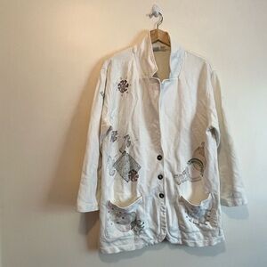 Chico’s Women's White Jacket cardigan blazer oversized bulky tribal motifs